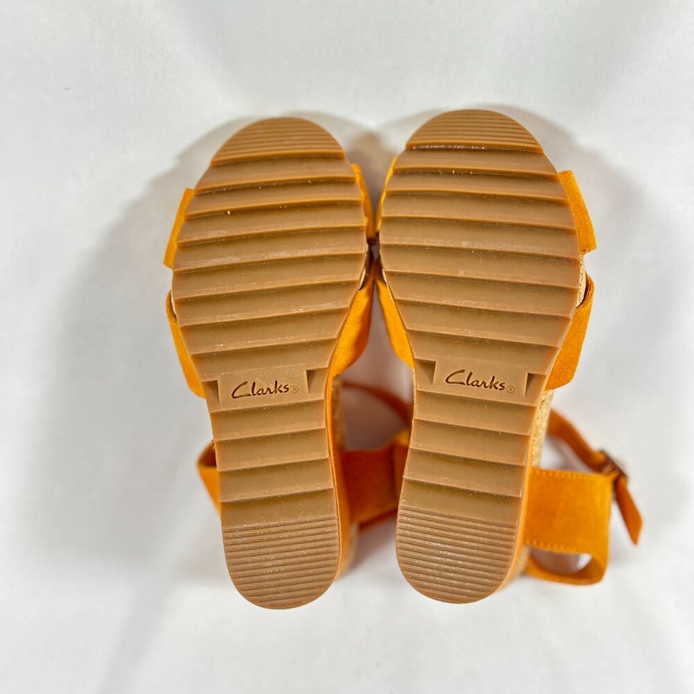 Clarks Orange Suede Wedge Sandals - Picture 10 of 12